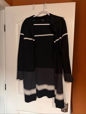 Alyx Black Gray White Striped Open Front Cardigan